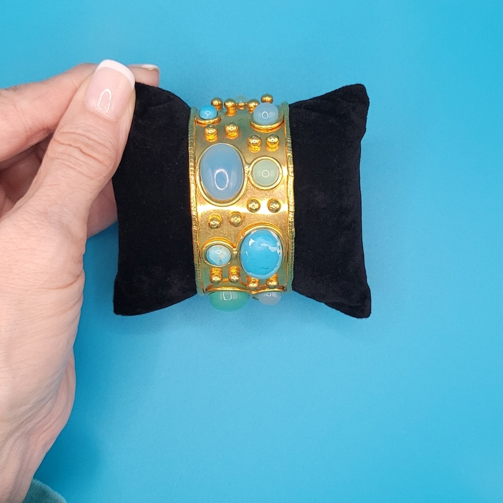 Gold-Tone Turquoise Stone Cuff Bracelet - Blue/Green